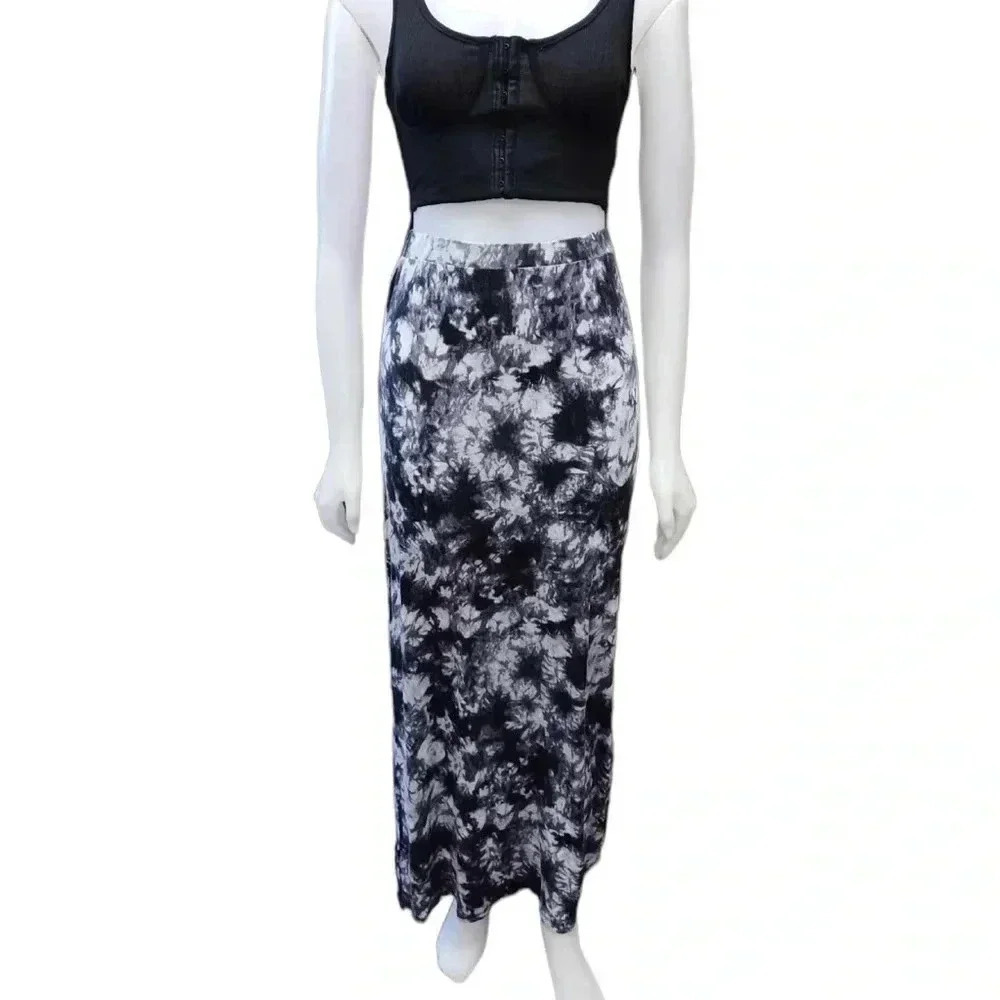Michael Kors Maxi Black Grey Stretchy Skirt Size Small